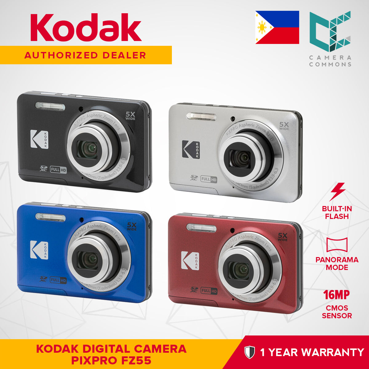 Kodak PIXPRO FZ55 Digital Camera Point & Shoot 16MP 28mm-140mm 5x Optical Zoom Full HD 1080p 30fps