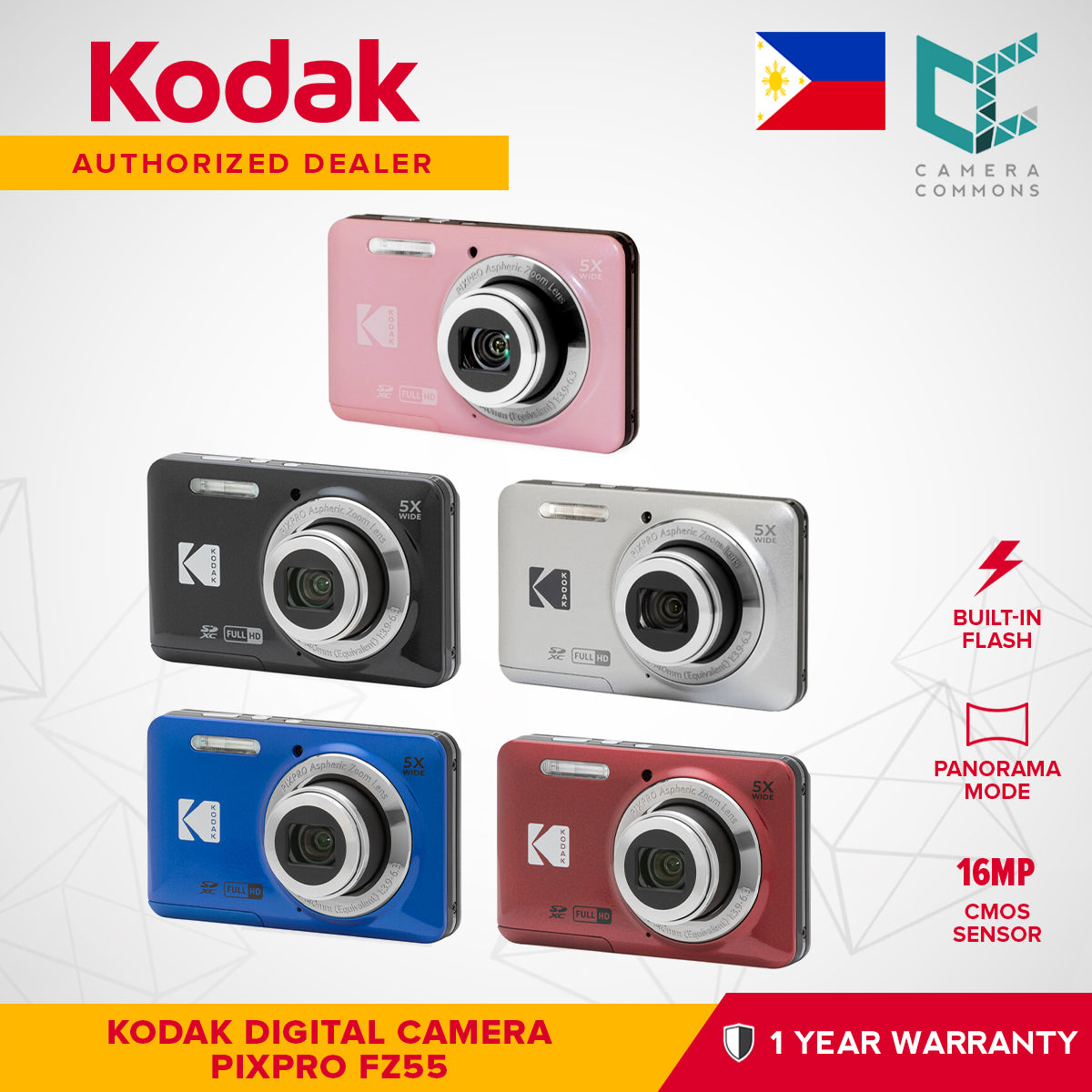 Kodak PIXPRO FZ55 Digital Camera Point & Shoot 16MP 28mm-140mm 5x Optical Zoom Full HD 1080p 30fps