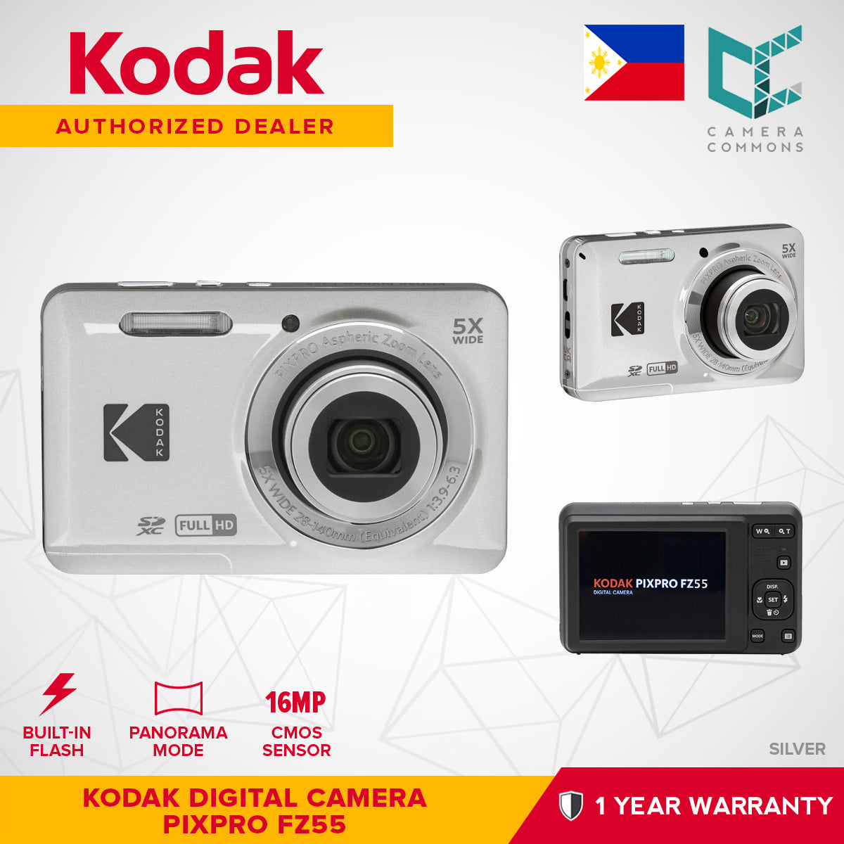 Kodak PIXPRO FZ55 Digital Camera Point & Shoot 16MP 28mm-140mm 5x Optical Zoom Full HD 1080p 30fps