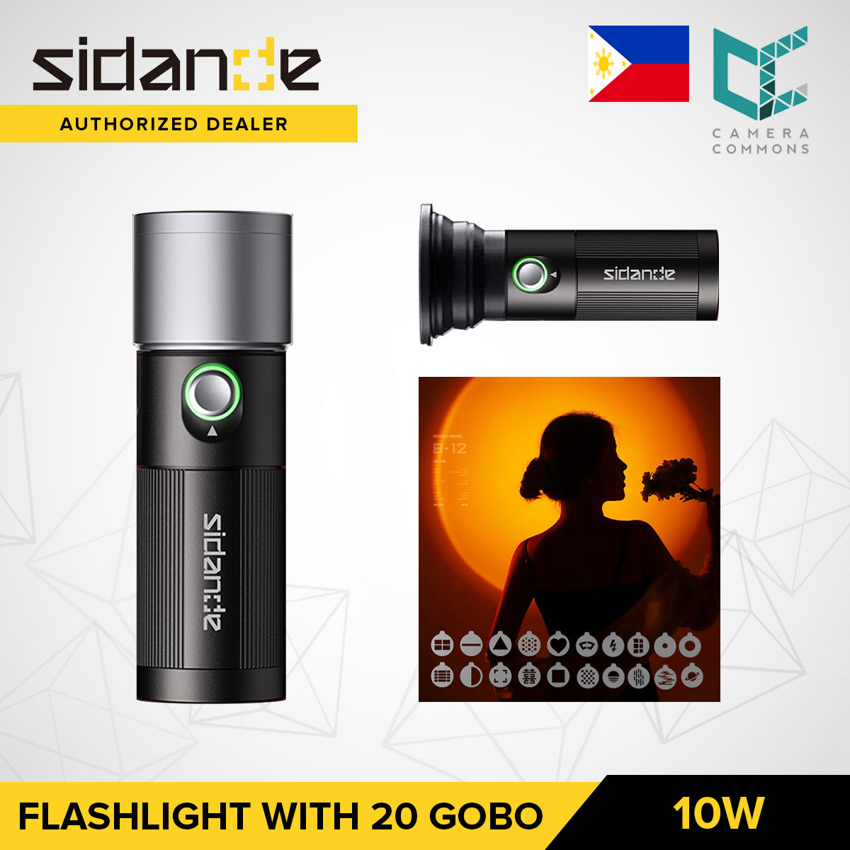 SIDANDE 10W Flashlight Four Color Projection Light with 20 Gobo Lightning Studio Equipment