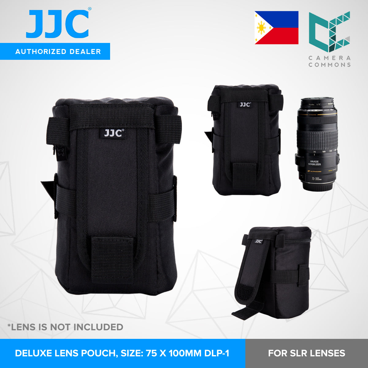JJC Lens Pouch – Compact Padded Camera Lens Case with Belt Loop, Secure Velcro Flap & Zipper Top