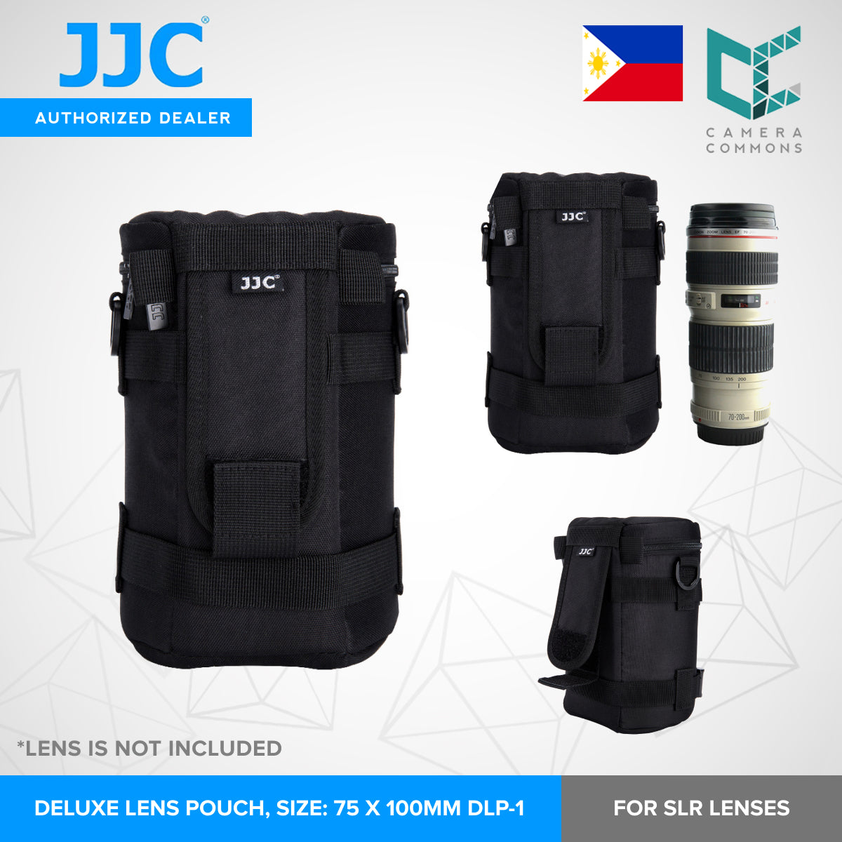 JJC Lens Pouch – Compact Padded Camera Lens Case with Belt Loop, Secure Velcro Flap & Zipper Top