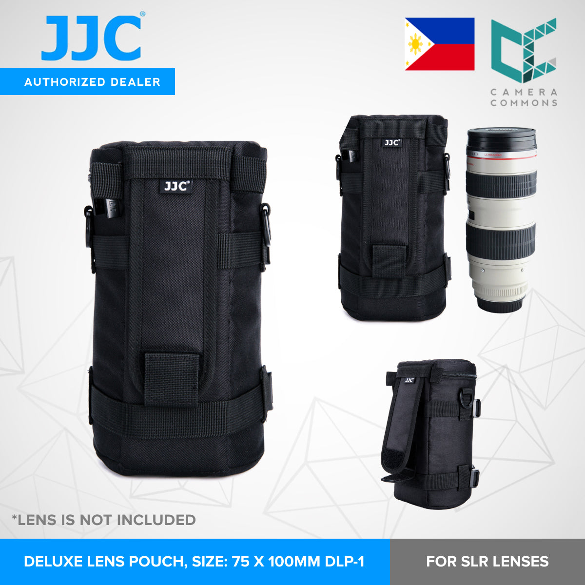 JJC Lens Pouch – Compact Padded Camera Lens Case with Belt Loop, Secure Velcro Flap & Zipper Top