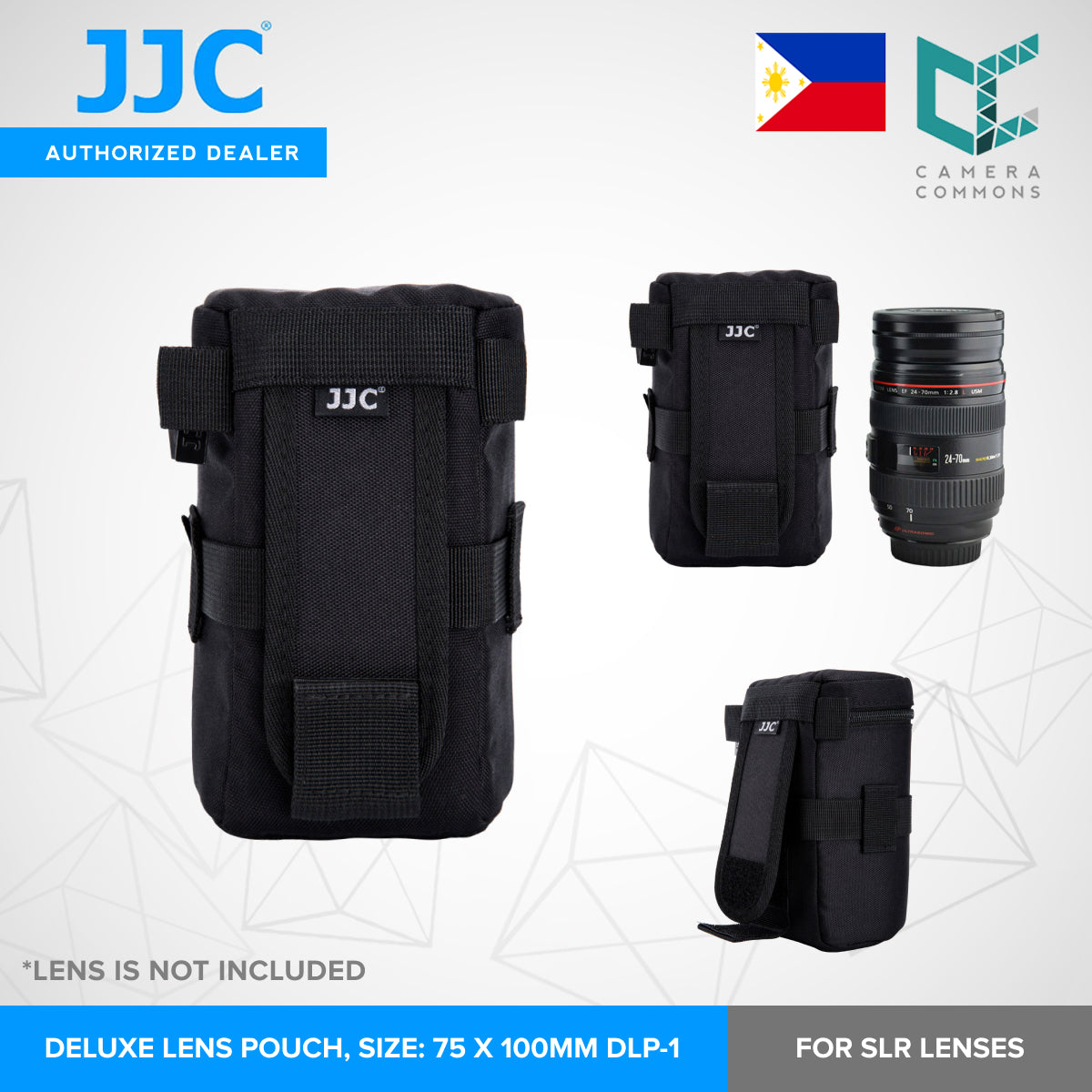 JJC Lens Pouch – Compact Padded Camera Lens Case with Belt Loop, Secure Velcro Flap & Zipper Top
