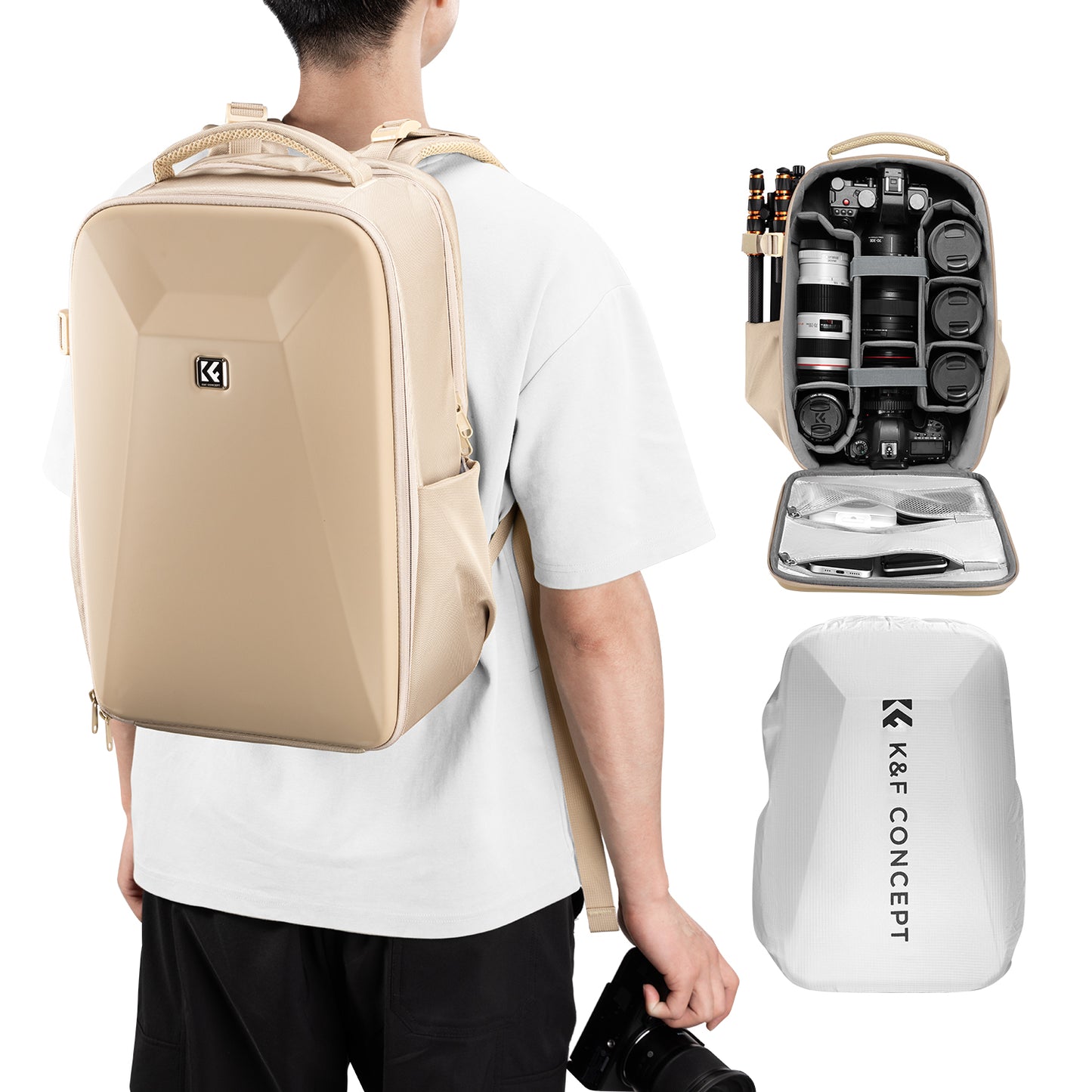 K&F Concept KF13.134 Hive HardShell 22L Large Camera Bag Backpack with 15-15.6 Inches Laptop Compartment
