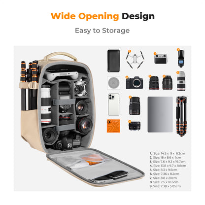 K&F Concept KF13.134 Hive HardShell 22L Large Camera Bag Backpack with 15-15.6 Inches Laptop Compartment