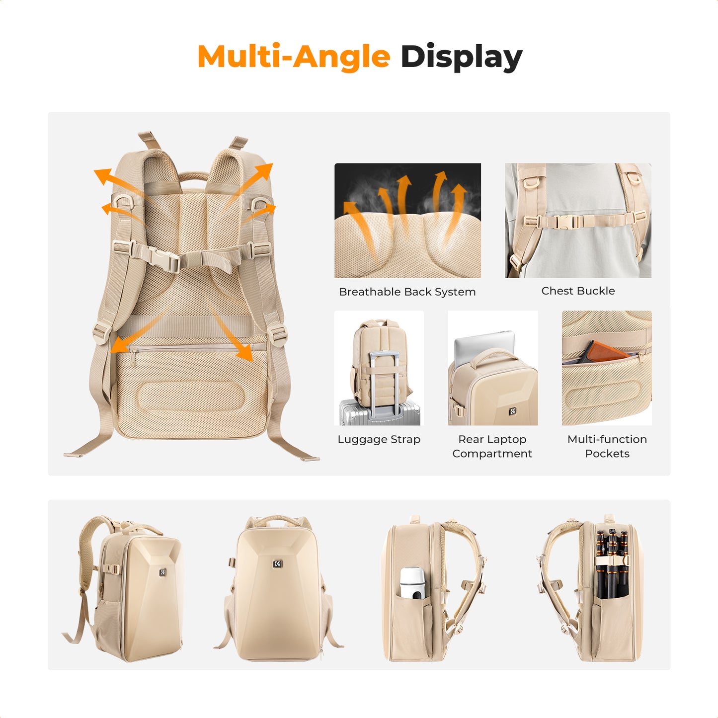 K&F Concept KF13.134 Hive HardShell 22L Large Camera Bag Backpack with 15-15.6 Inches Laptop Compartment