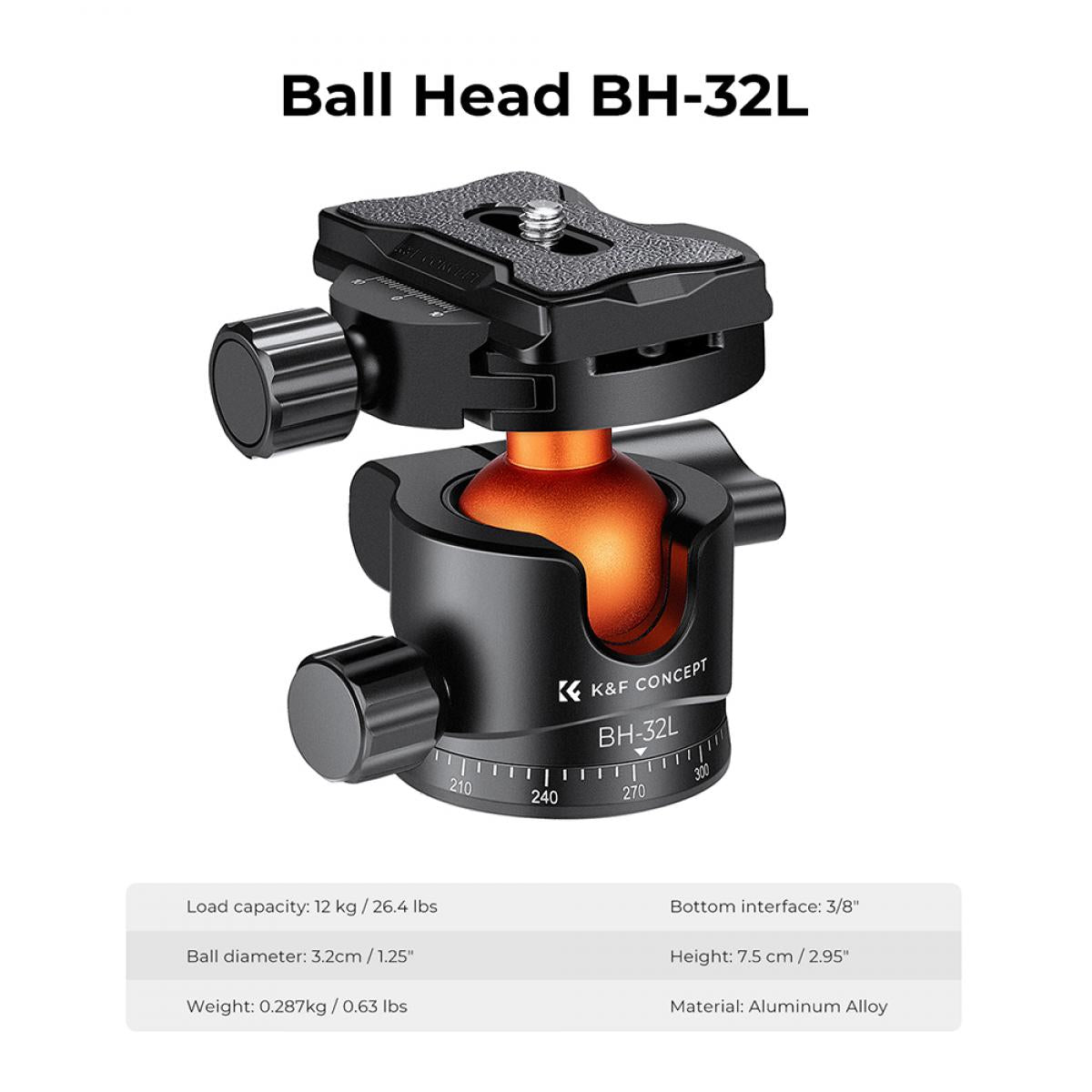 K&F Concept Ball Head with Quick Release Plate 32mm / 36mm for Camera Tripod Monopod Accessories