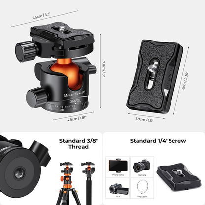 K&F Concept Ball Head with Quick Release Plate 32mm / 36mm for Camera Tripod Monopod Accessories