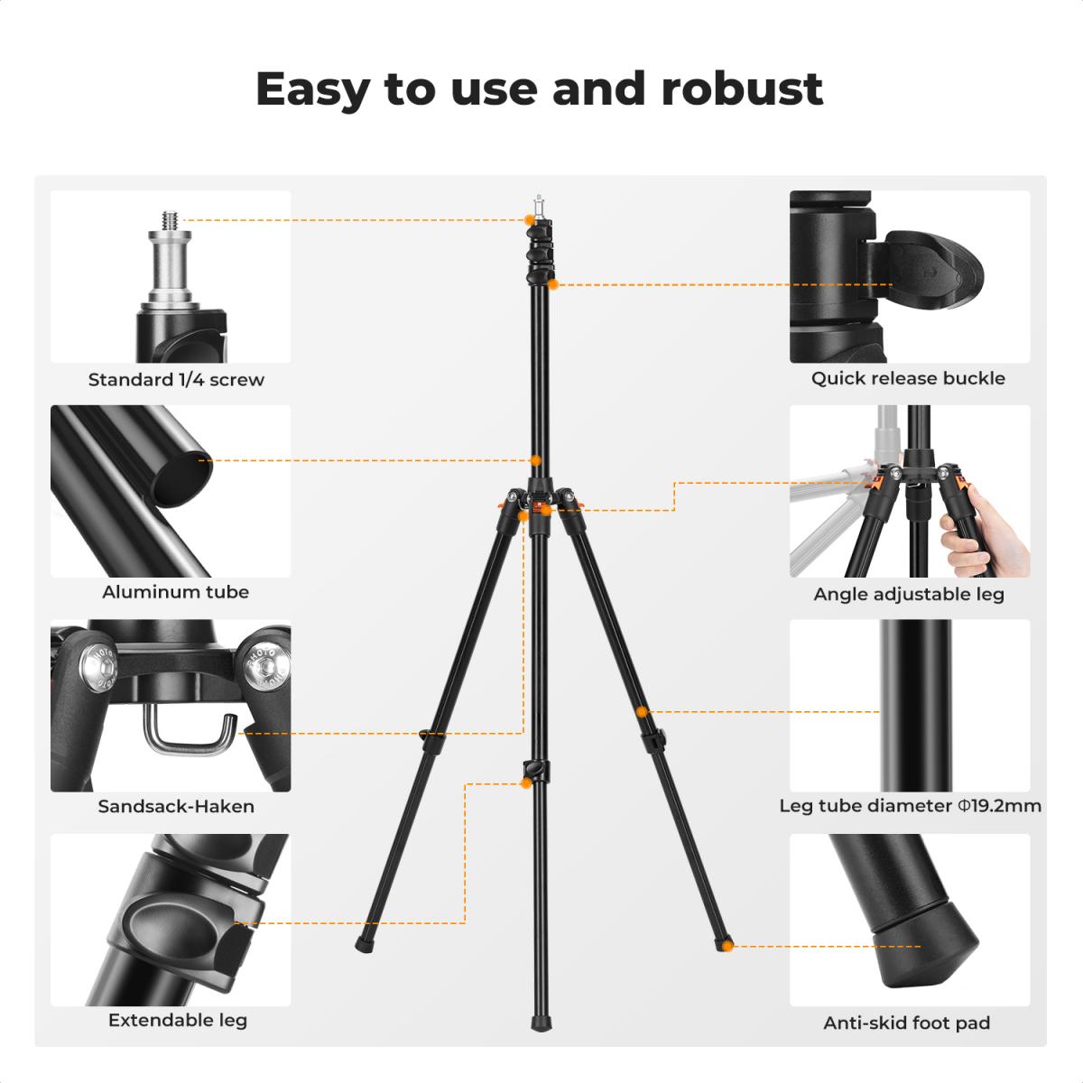 K&F Concept Foldable Light Stand 200cm Aluminum Studio and Outdoor Lighting Equipment KF34.038