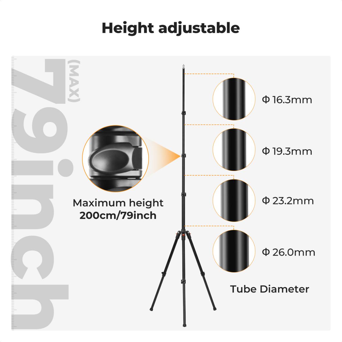 K&F Concept Foldable Light Stand 200cm Aluminum Studio and Outdoor Lighting Equipment KF34.038