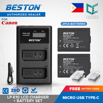 Beston SET LP-E10 LCD Charger + 2 PC Battery 1500mAh Canon LPE10