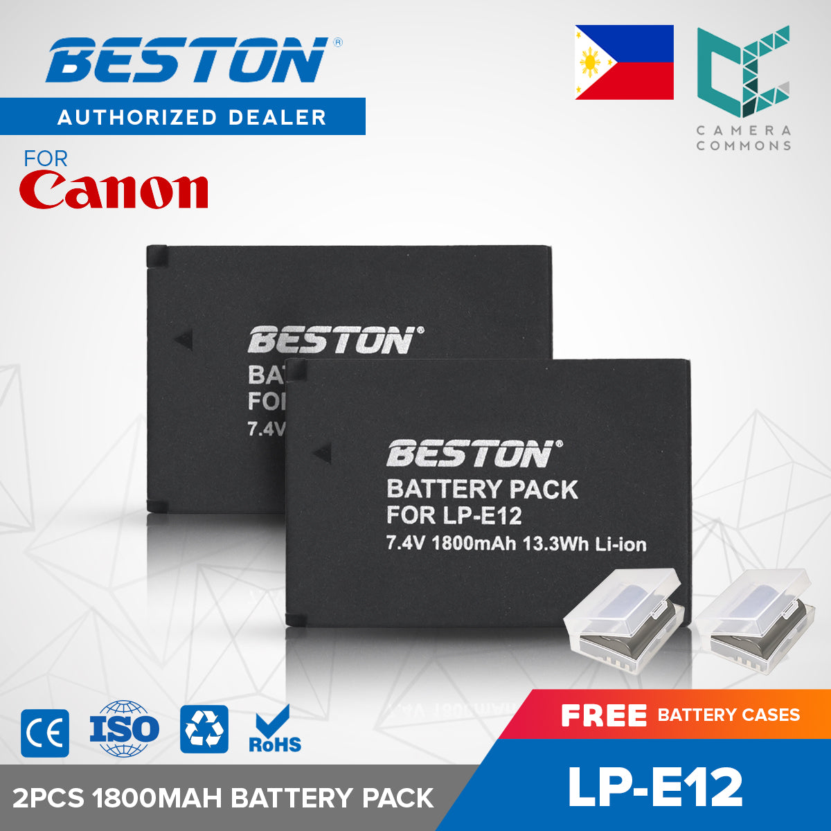 BESTON 2PCS LP-E12 7.4V 1800mAh 13.3Wh Li-ion Camera Battery for Canon LPE12