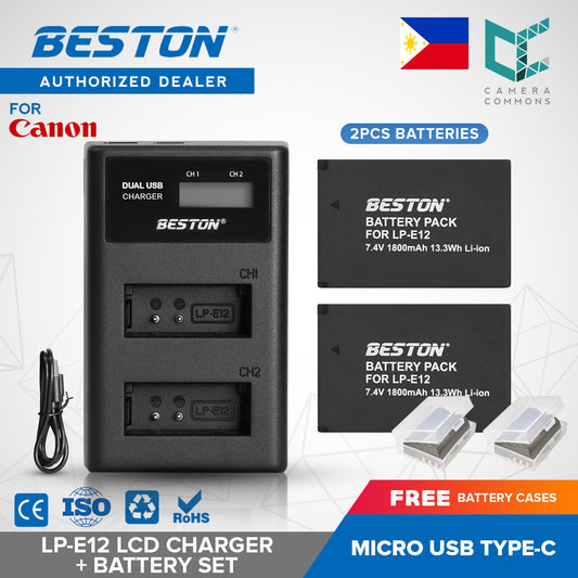Beston SET LP-E12 LCD Charger + 2 PC Battery 7.4V 1800mAh Canon LPE12