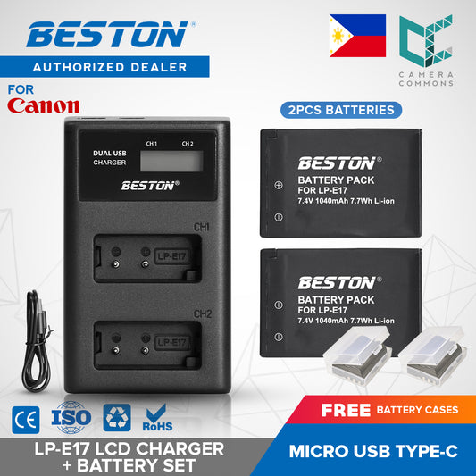 Beston SET LP-E17 LCD Charger + 2 PC Battery 7.4V 1040mAh Canon LPE17