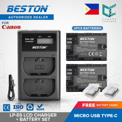 Beston SET LP-E6 Charger + 2 PC Battery 2000mah Canon LPE6