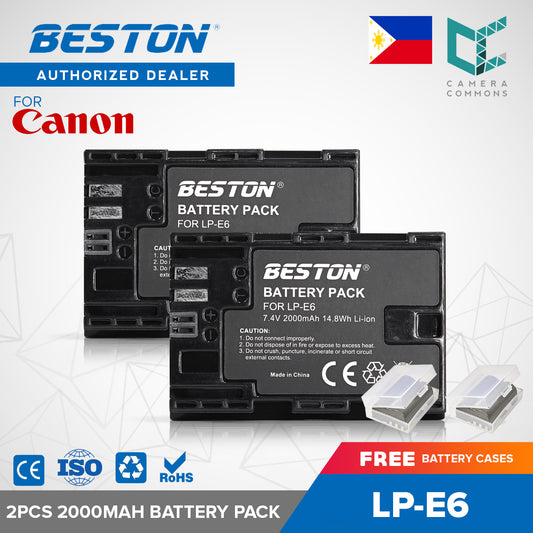 BESTON 2PCS LP-E6 2000mAh 7.4V 14.8Wh Li-ion Camera Battery for Canon LPE6