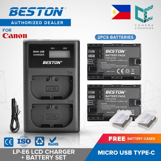 Beston SET LP-E6 Charger + 2 PC Battery 2000mah Canon LPE6