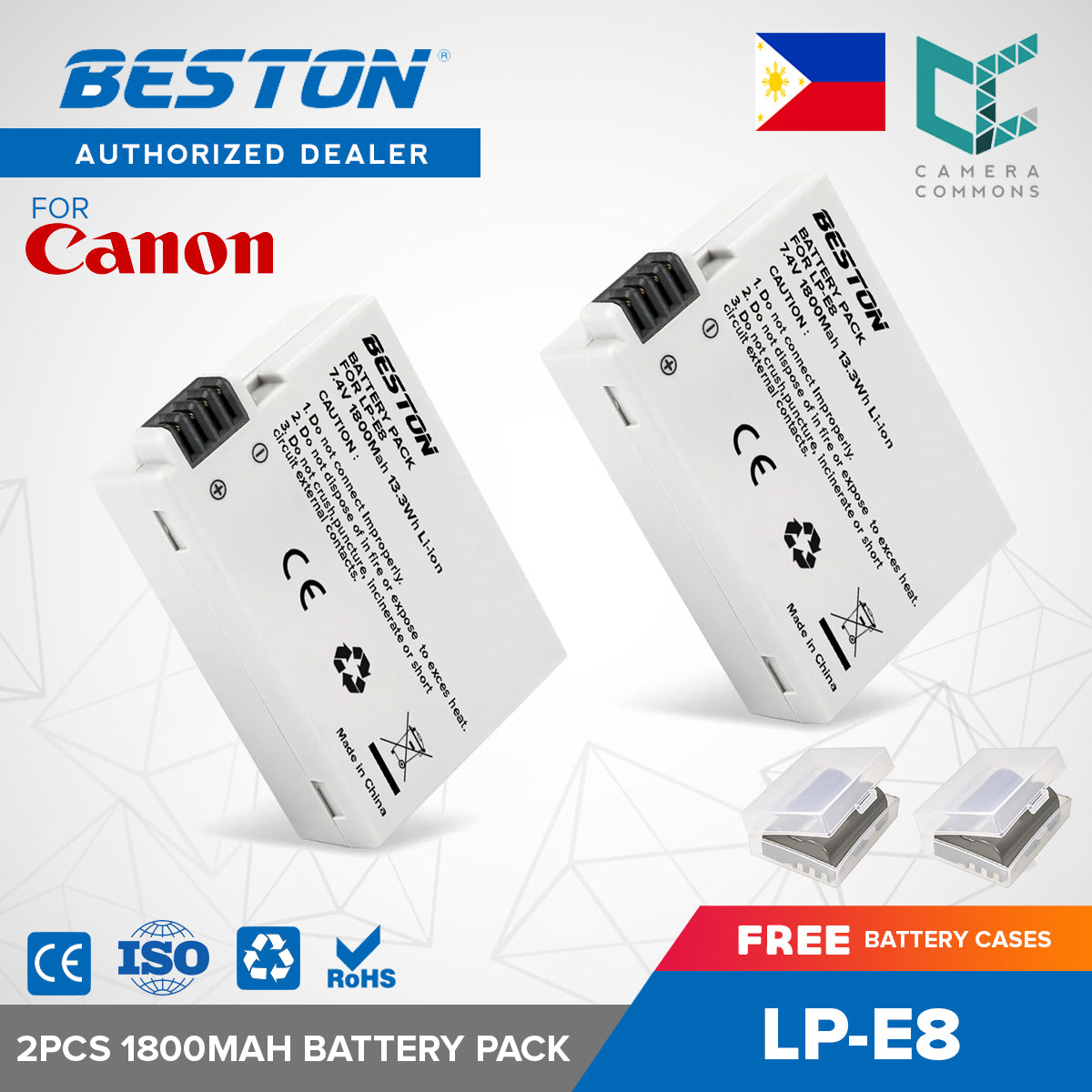 Beston 2PCS 7.4V 1800mAh 13.3Wh LP-E8 Camera Battery for Canon EOS 550D, 600D, 650D and 700D Cameras LPE8