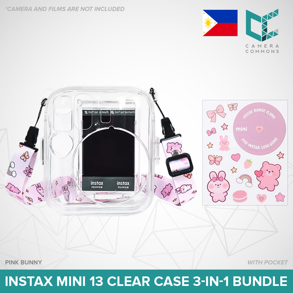 Clear Glitter Case for Fujifilm Instax Mini 11 / Mini 12 / Mini 13 Camera Transparent Protective Crystal Cover