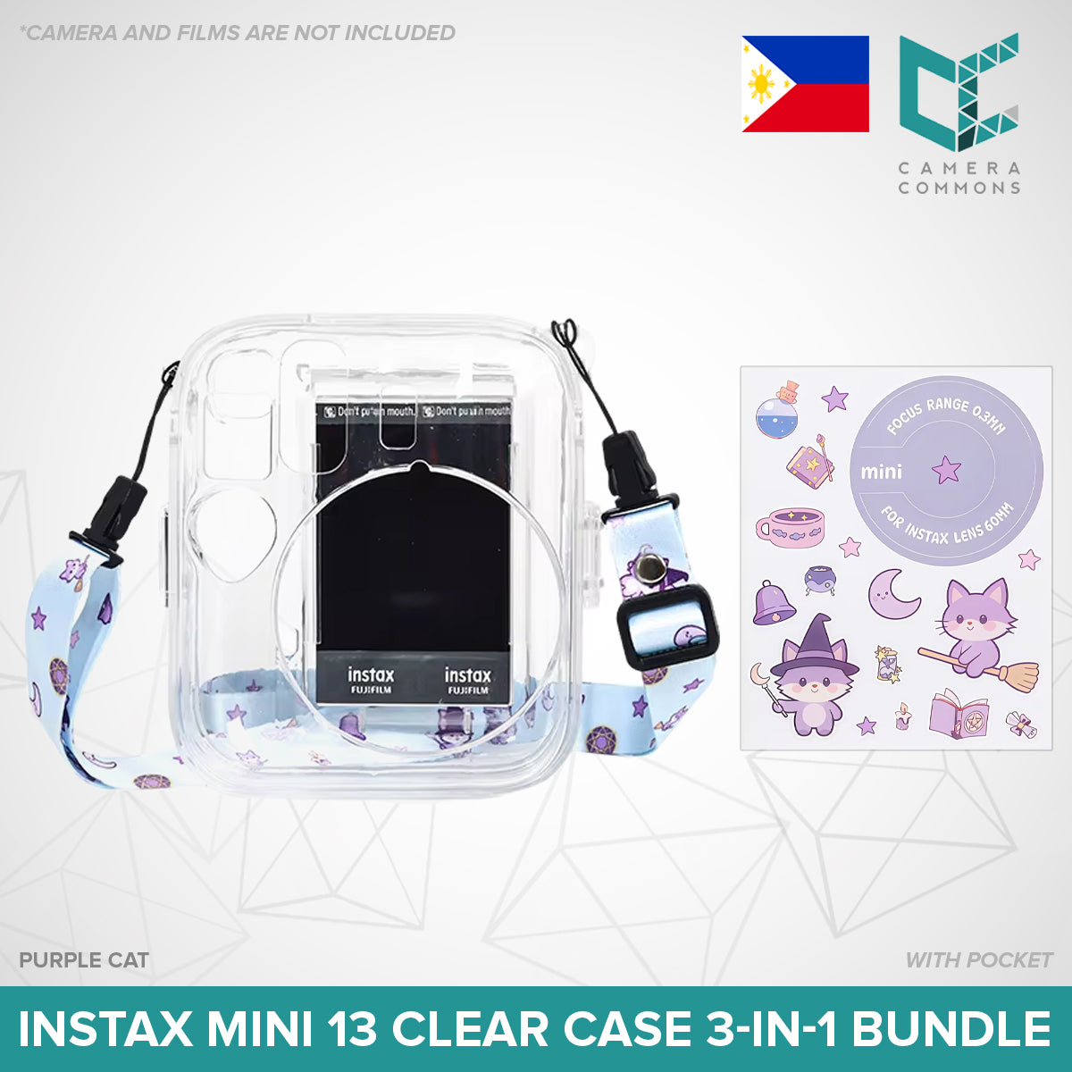 Clear Glitter Case for Fujifilm Instax Mini 11 / Mini 12 / Mini 13 Camera Transparent Protective Crystal Cover