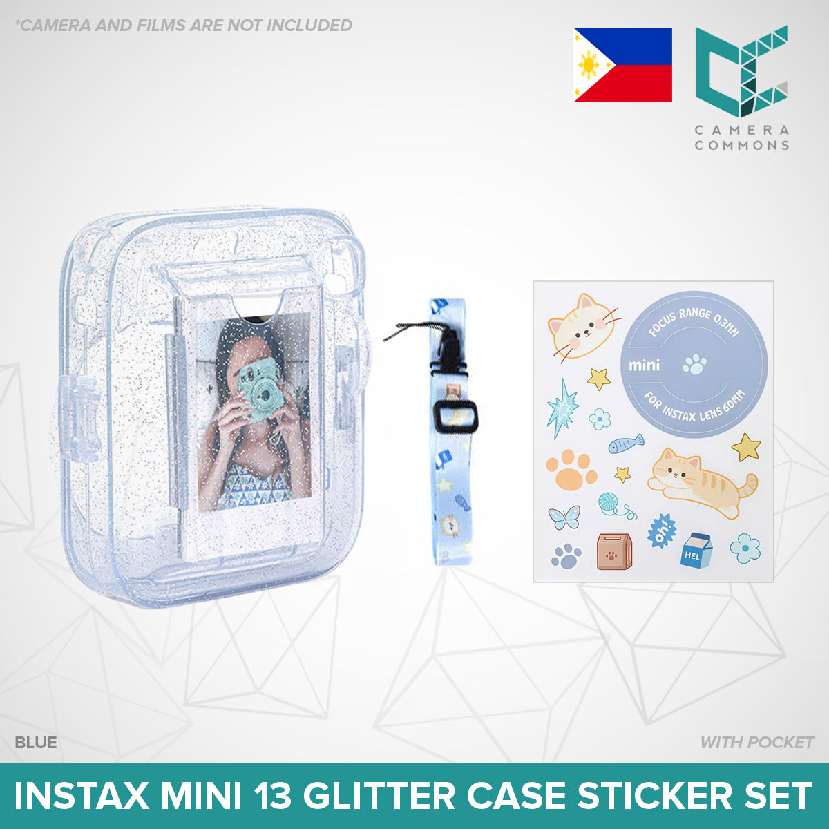 Clear Glitter Case for Fujifilm Instax Mini 11 / Mini 12 / Mini 13 Camera Transparent Protective Crystal Cover