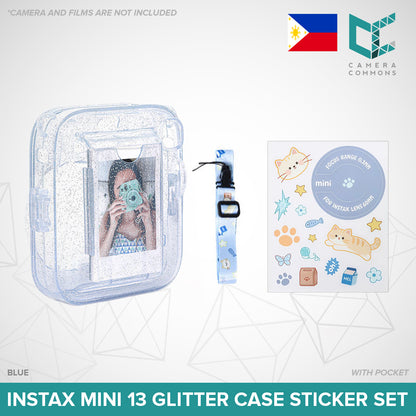 Clear Glitter Case for Fujifilm Instax Mini 11 / Mini 12 / Mini 13 Camera Transparent Protective Crystal Cover