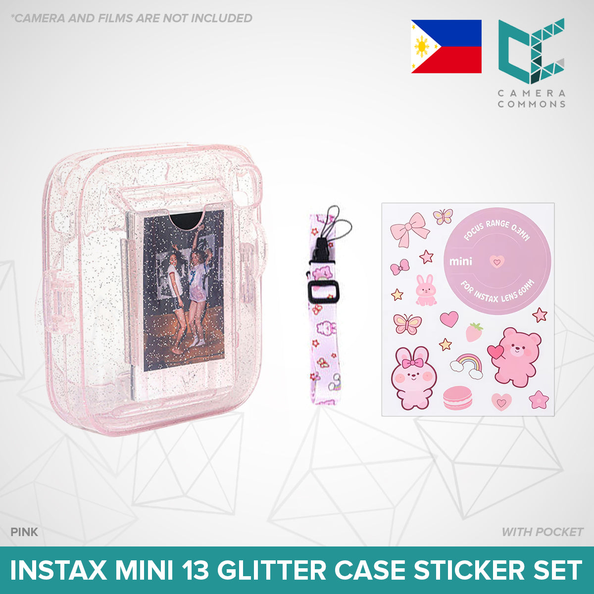 Clear Glitter Case for Fujifilm Instax Mini 11 / Mini 12 / Mini 13 Camera Transparent Protective Crystal Cover