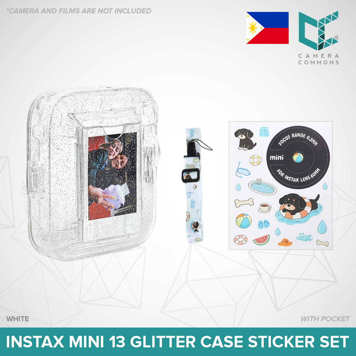 Clear Glitter Case for Fujifilm Instax Mini 11 / Mini 12 / Mini 13 Camera Transparent Protective Crystal Cover