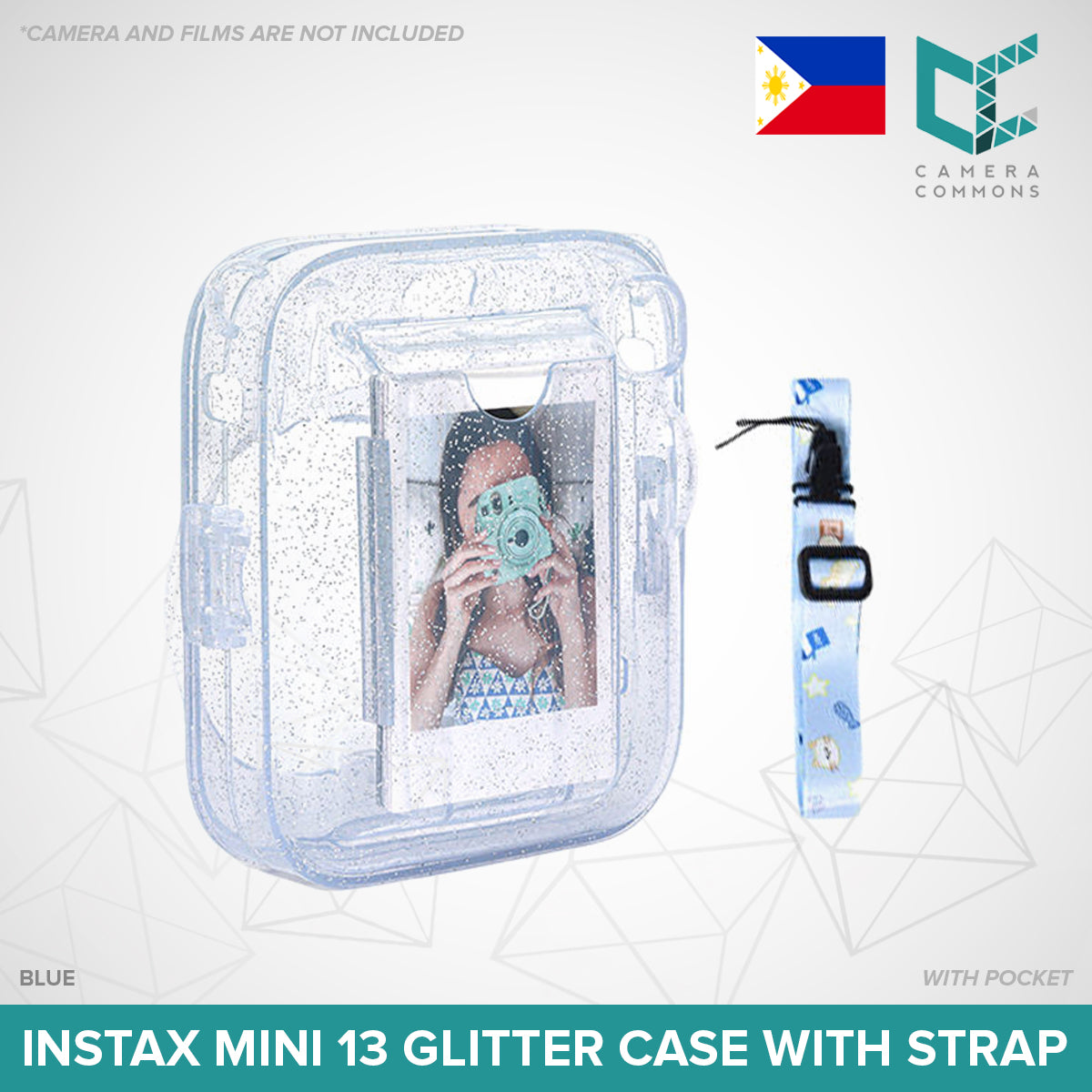 Clear Glitter Case for Fujifilm Instax Mini 11 / Mini 12 / Mini 13 Camera Transparent Protective Crystal Cover