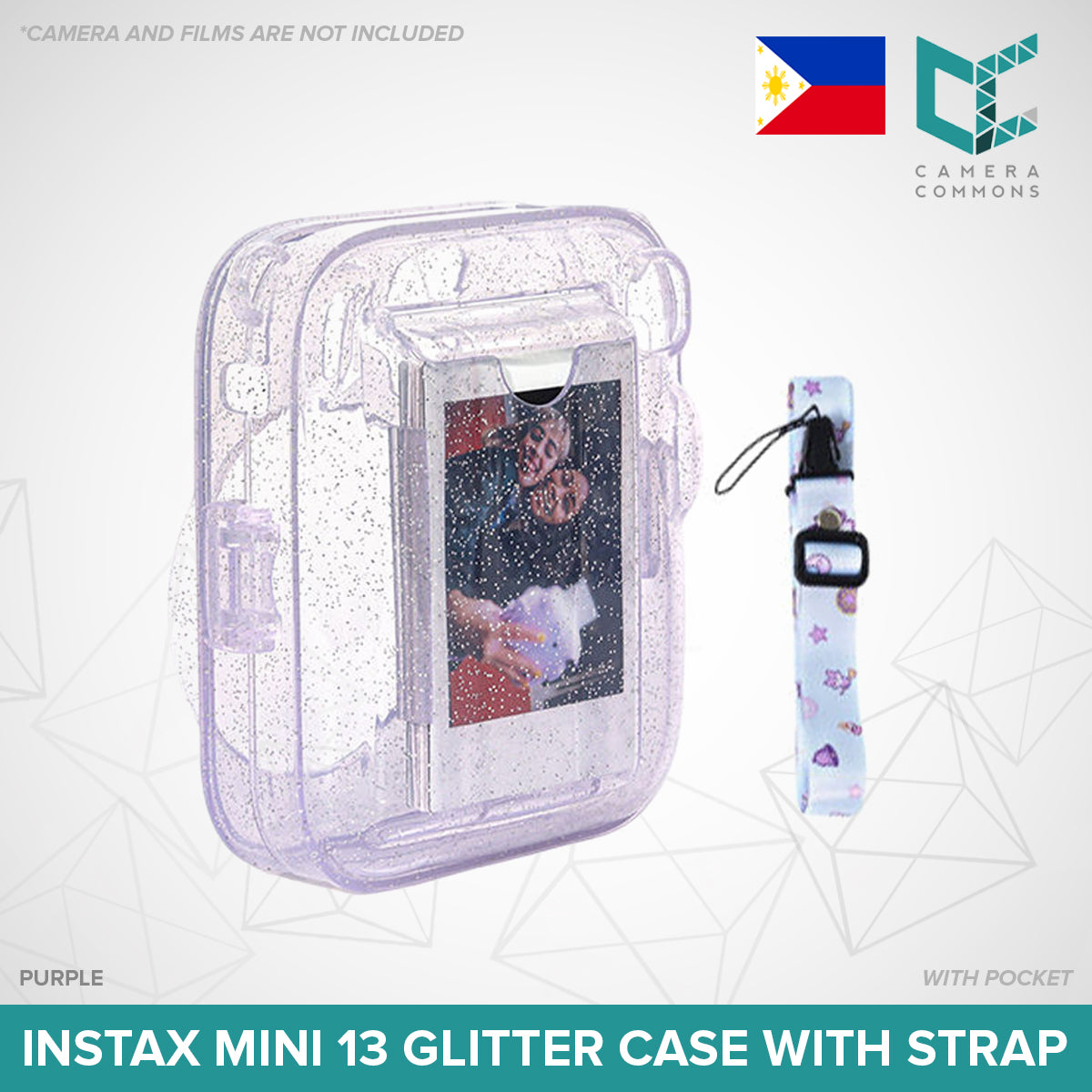Clear Glitter Case for Fujifilm Instax Mini 11 / Mini 12 / Mini 13 Camera Transparent Protective Crystal Cover