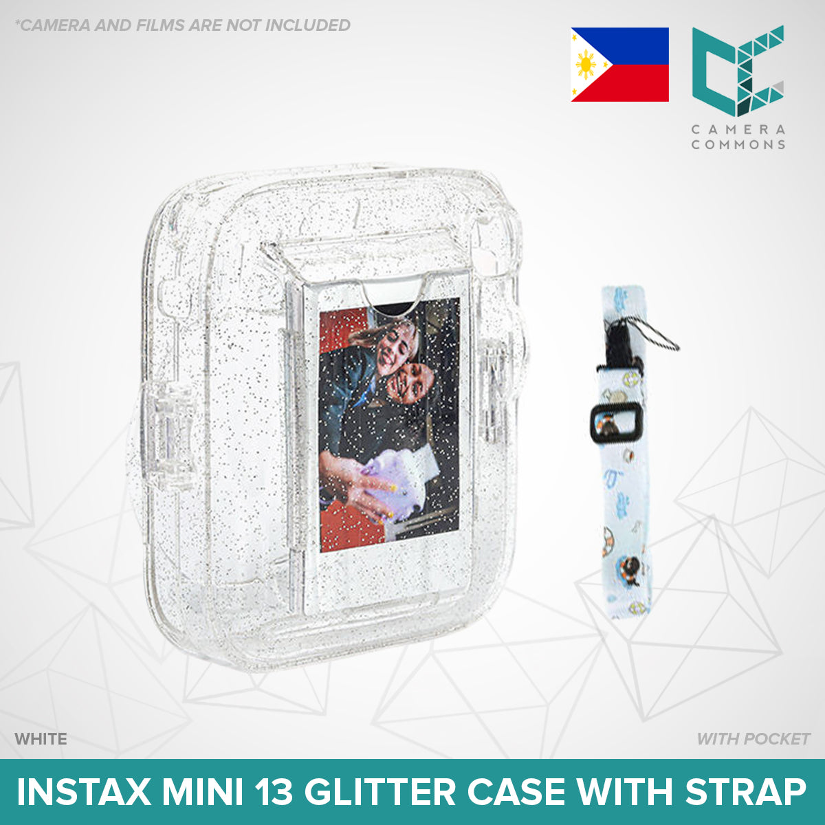 Clear Glitter Case for Fujifilm Instax Mini 11 / Mini 12 / Mini 13 Camera Transparent Protective Crystal Cover