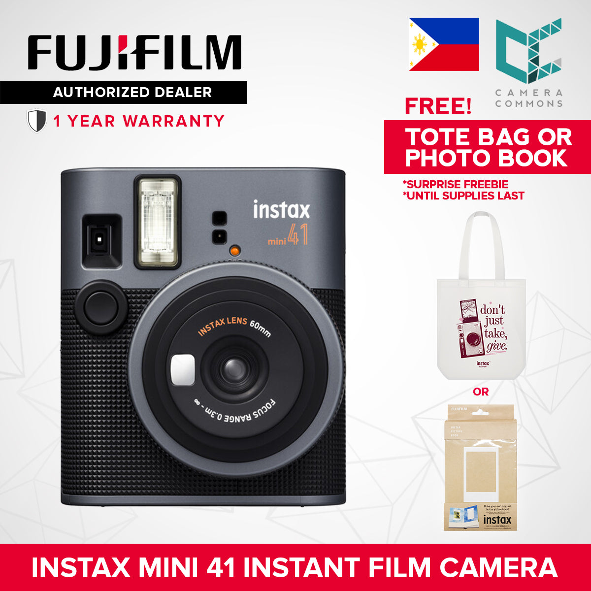 FUJIFILM Instax MINI 41 Instant Film Camera 60mm Lens Automatic Exposure and Flash Close-Up Mode