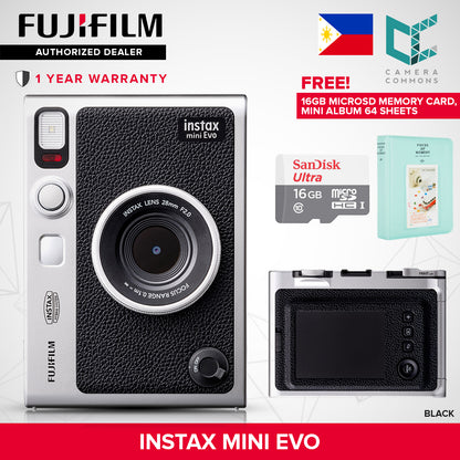FUJIFILM Instax Mini Evo Hybrid Instant Camera Black and Brown with Mini Glossy Instant Film Sheets Direct Printing