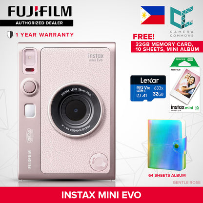 FUJIFILM Instax Mini Evo Hybrid Instant Camera Black and Brown with Mini Glossy Instant Film Sheets Direct Printing