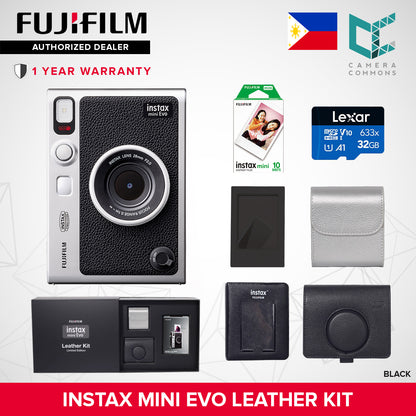 FUJIFILM Instax Mini Evo Hybrid Instant Camera Black and Brown with Mini Glossy Instant Film Sheets Direct Printing