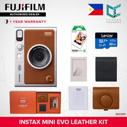 FUJIFILM Instax Mini Evo Hybrid Instant Camera Black and Brown with Mini Glossy Instant Film Sheets Direct Printing