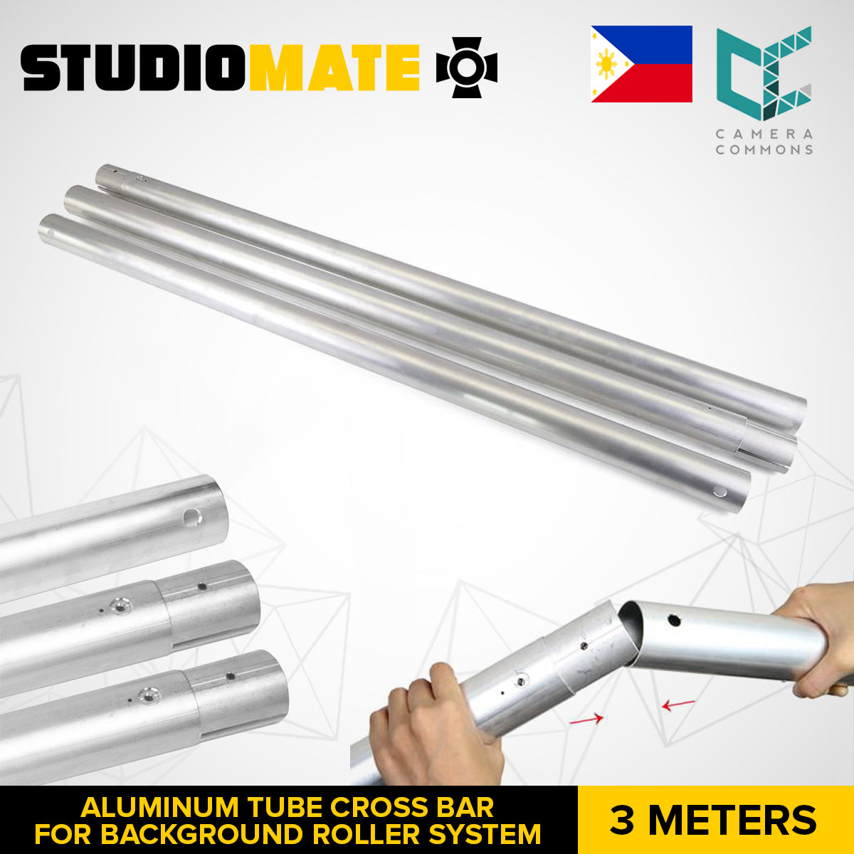 STUDIOMATE SM54 3 Meter Cross Bar Tube for Background Backdrop Roller System (Stainless/Aluminum)