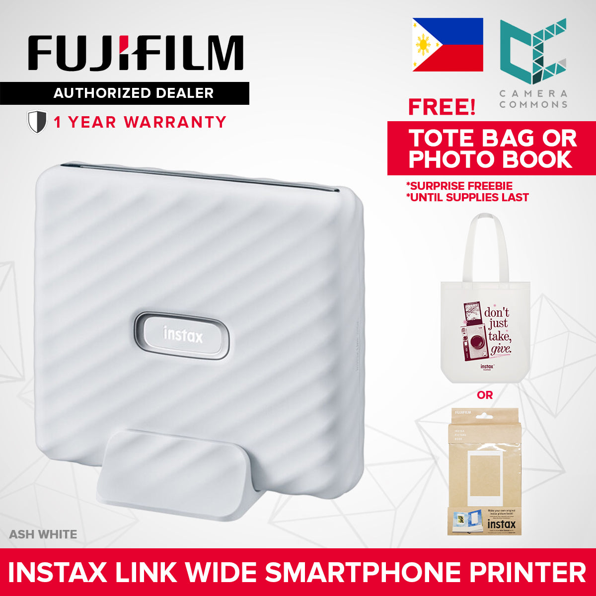 FUJIFILM Instax Link Wide Smartphone Printer  Wide Format Printer with QR Print Mode