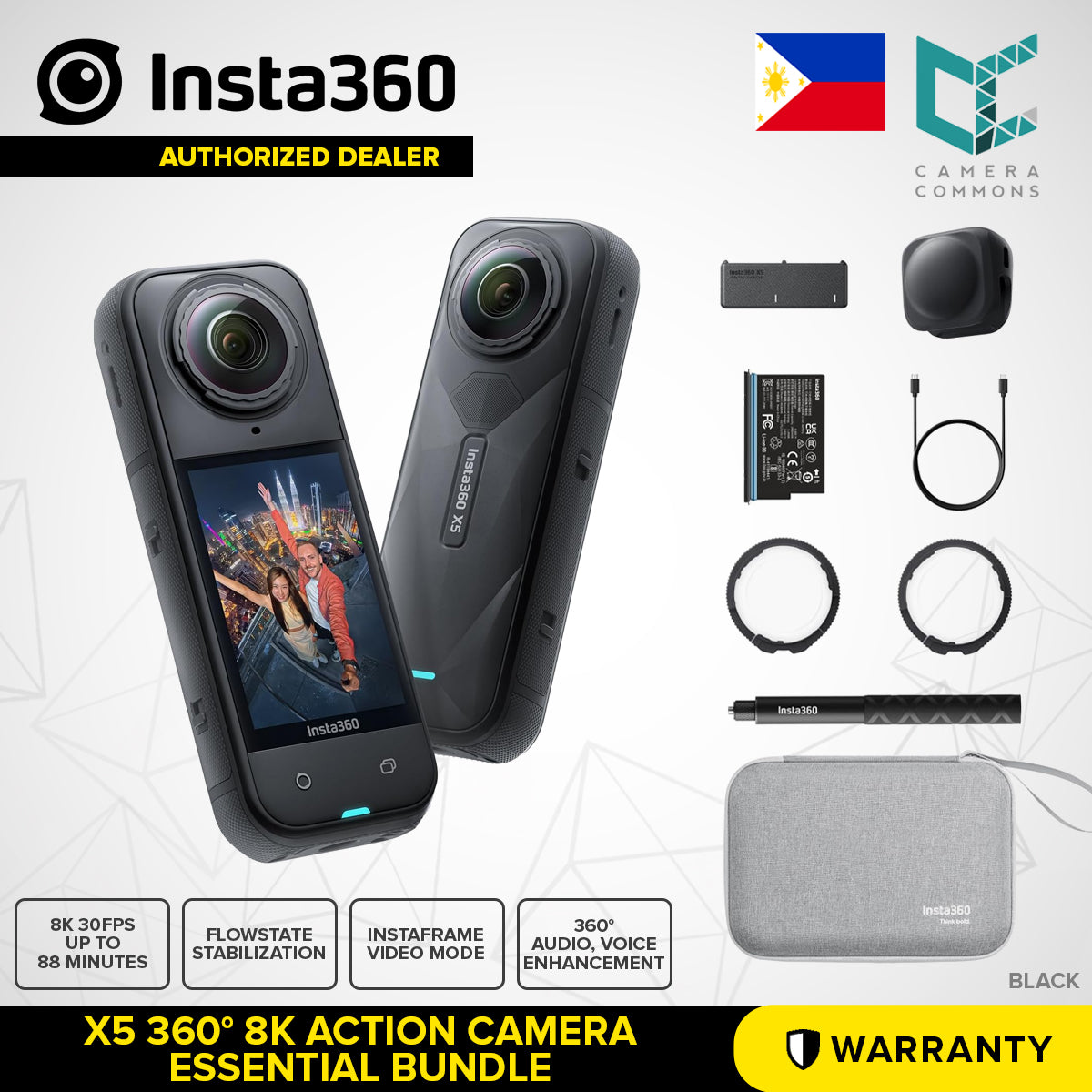 Insta360 X5 360 8K Action Camera 49' Waterproof FlowState Stabilization Wide-Angle Video 72MP Photos