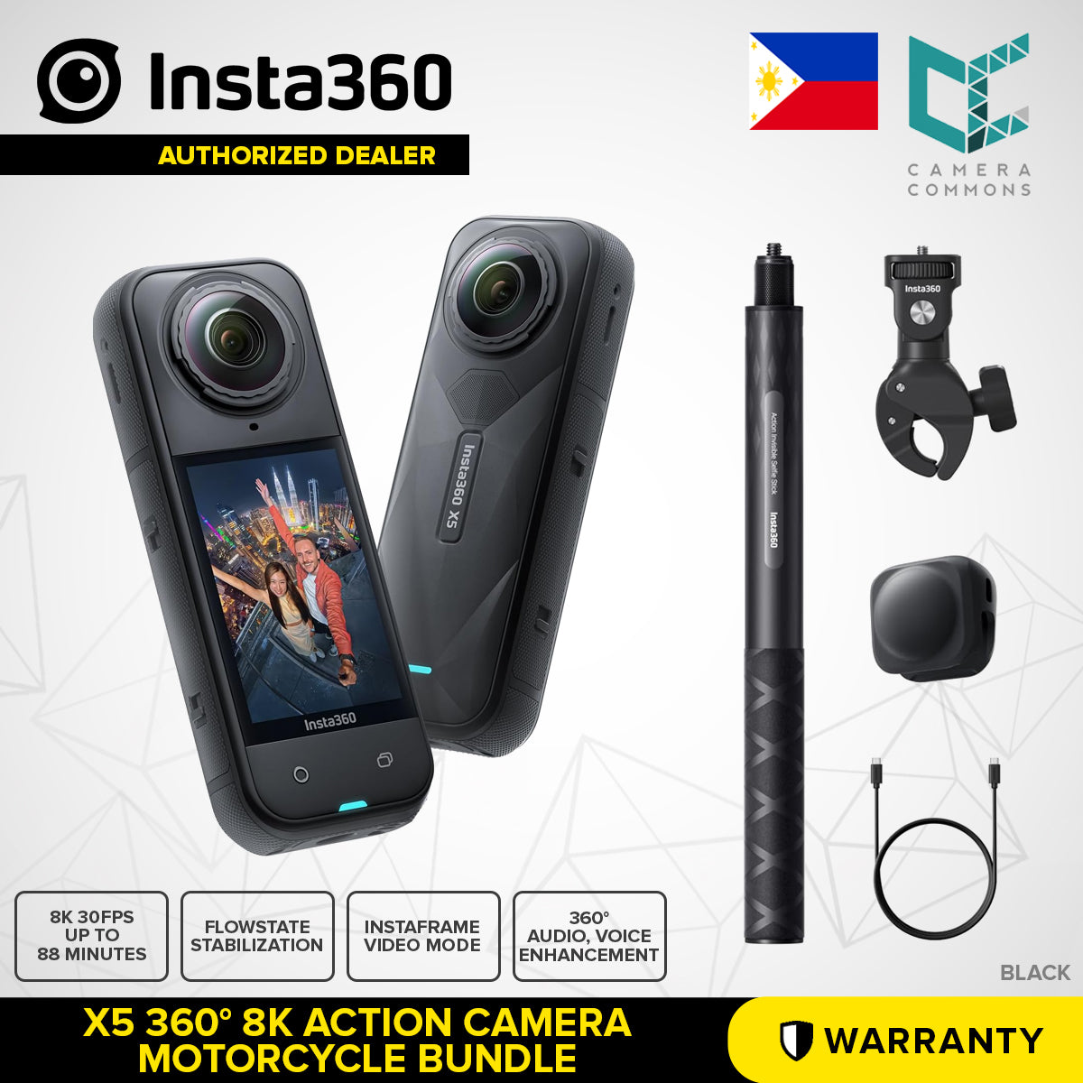 Insta360 X5 360 8K Action Camera 49' Waterproof FlowState Stabilization Wide-Angle Video 72MP Photos