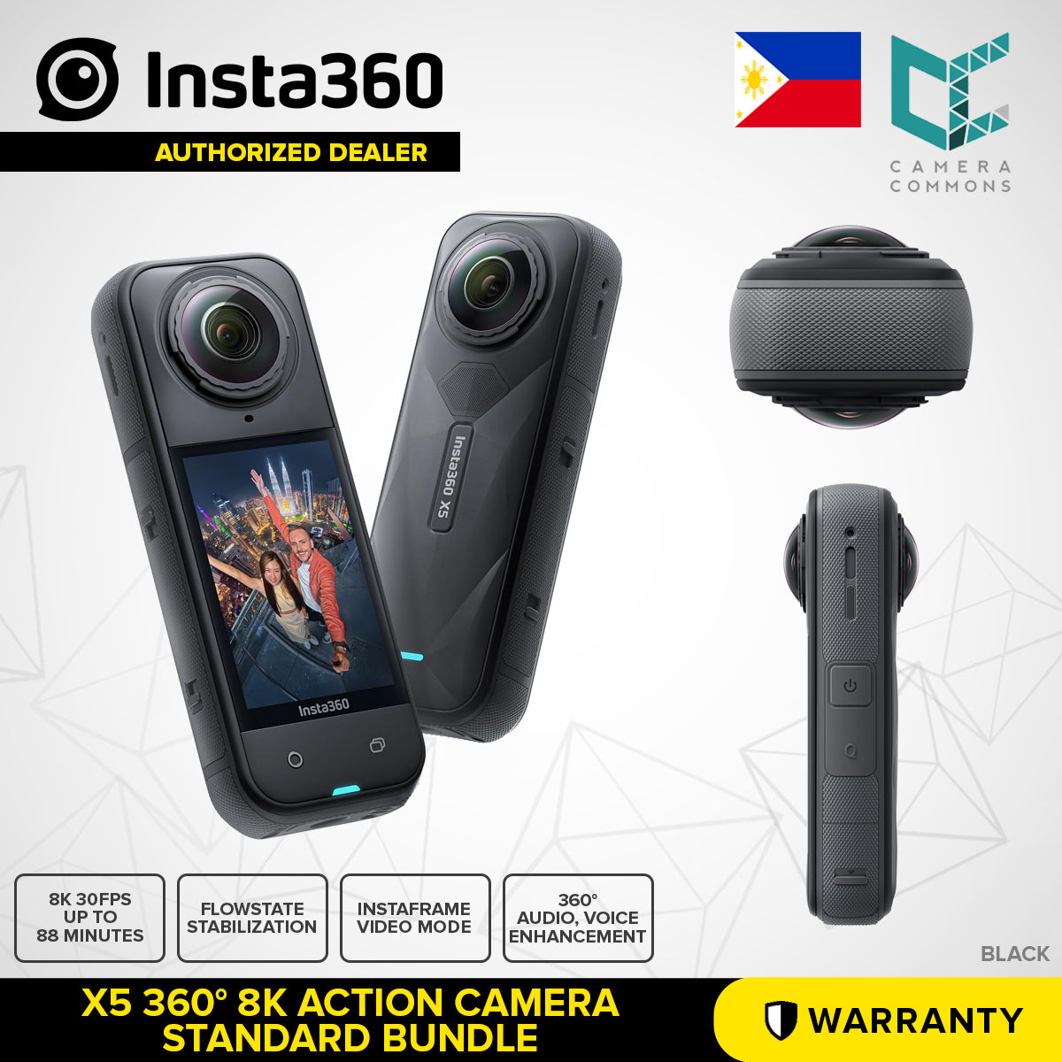 Insta360 X5 360 8K Action Camera 49' Waterproof FlowState Stabilization Wide-Angle Video 72MP Photos