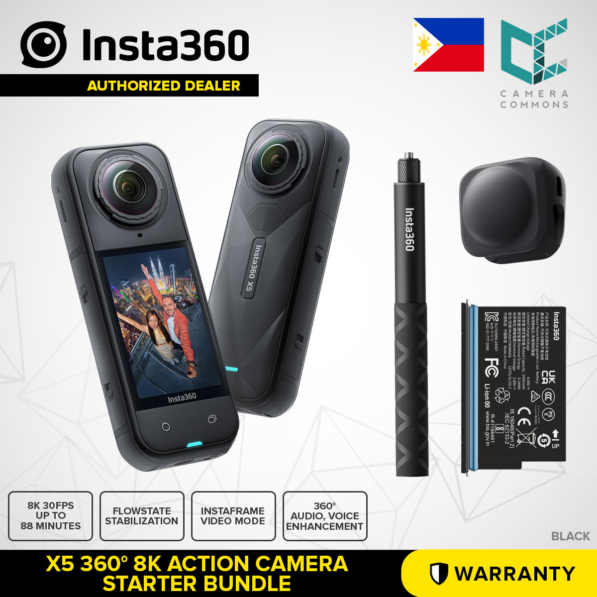 Insta360 X5 360 8K Action Camera 49' Waterproof FlowState Stabilization Wide-Angle Video 72MP Photos