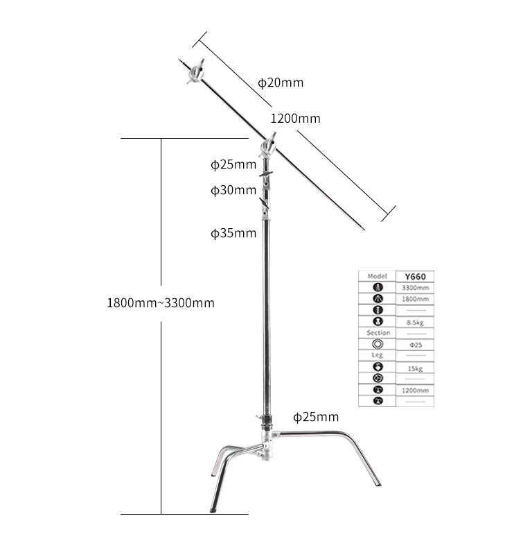 NICEFOTO Professional Heavy Duty C-Stand Light Stand with Boom Arm Equipment CStand Y660II Y660III
