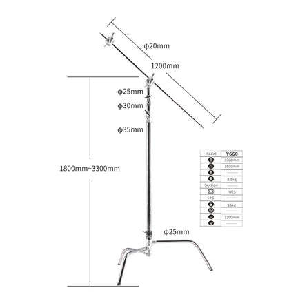 NICEFOTO Professional Heavy Duty C-Stand Light Stand with Boom Arm Equipment CStand Y660II Y660III