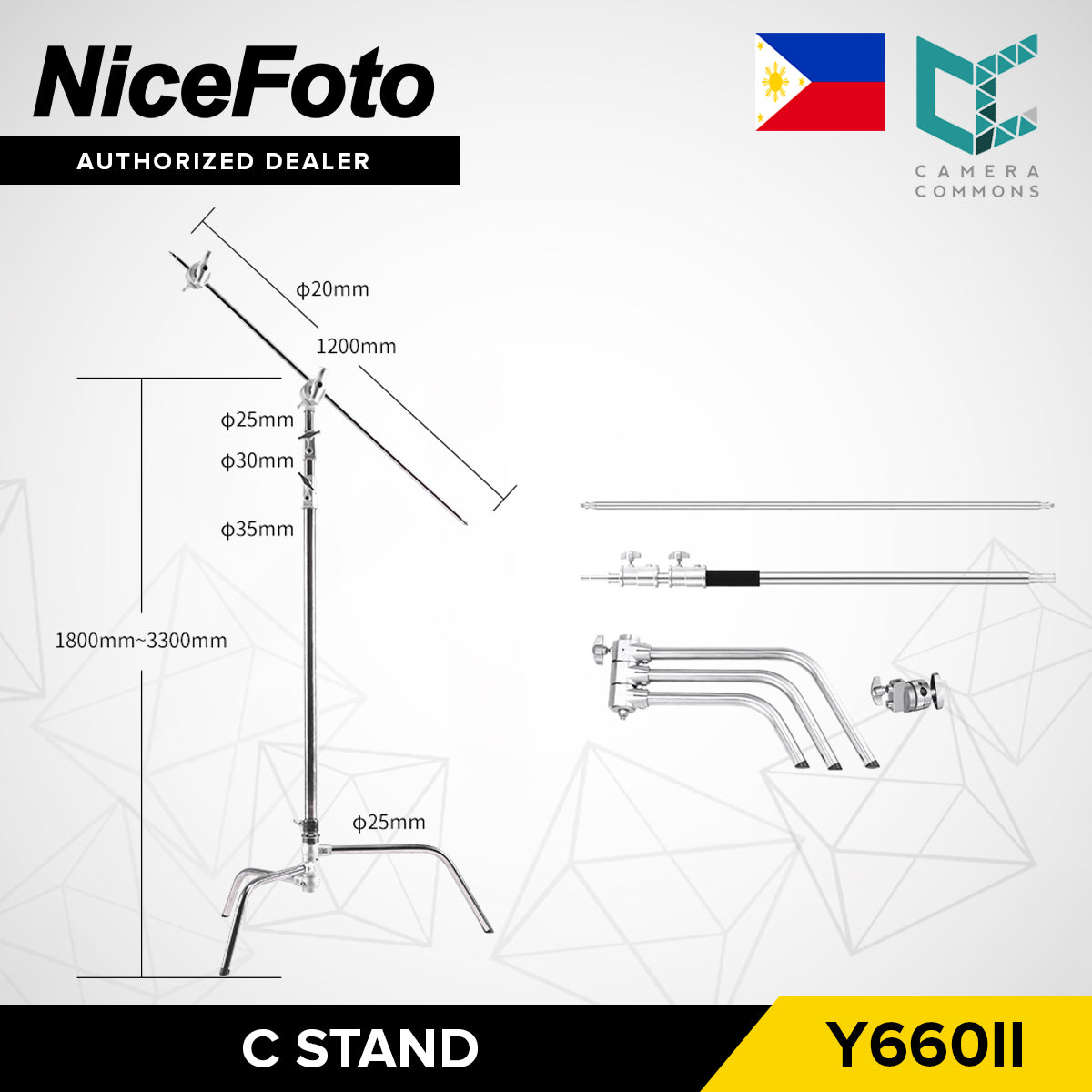 NICEFOTO Professional Heavy Duty C-Stand Light Stand with Boom Arm Equipment CStand Y660II Y660III