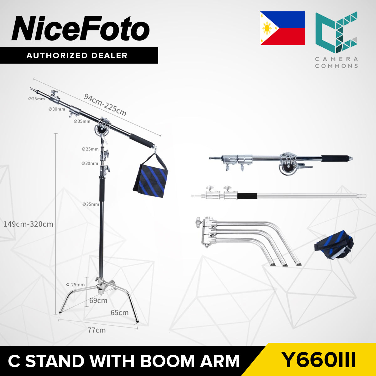 NICEFOTO Professional Heavy Duty C-Stand Light Stand with Boom Arm Equipment CStand Y660II Y660III
