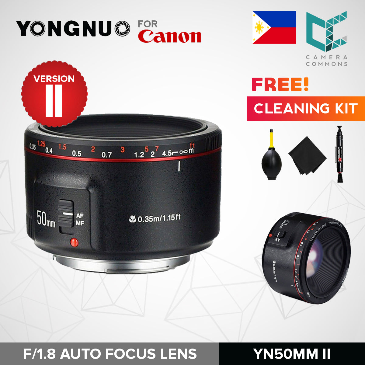 Yongnuo YN50mm f/1.8 II Lens for Canon EF DSLR Cameras 50mm Version 2