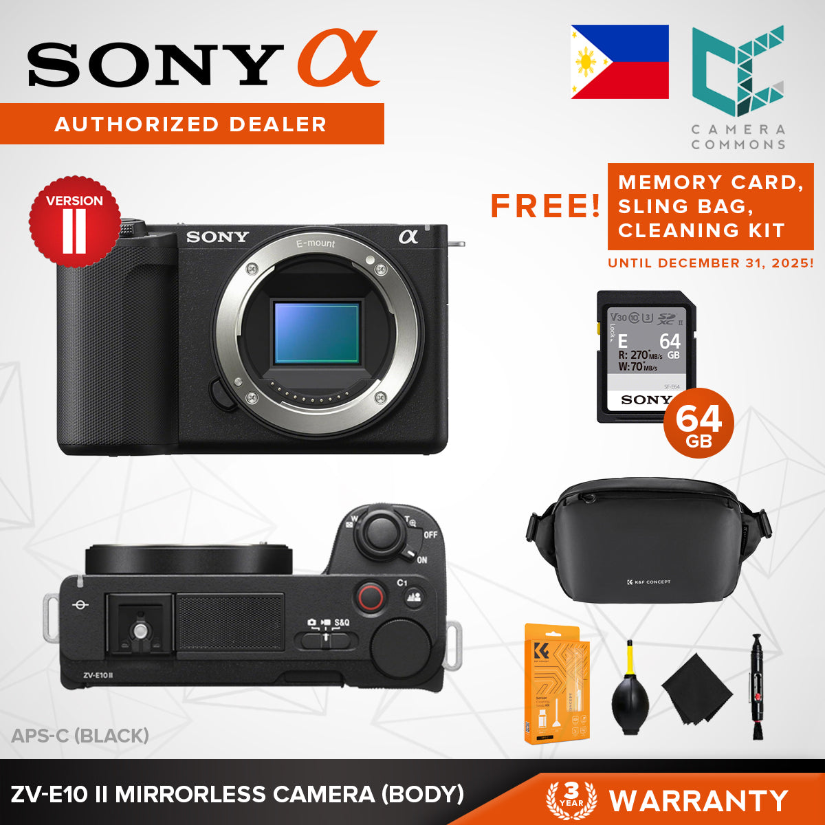 Sony ZV-E10 II Mirrorless Camera Body Kit with 16-50mm Lens (Black) Version 2 ZVE10