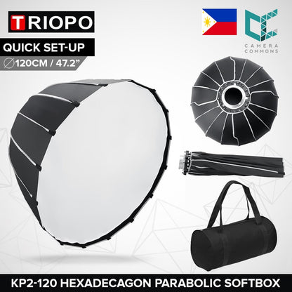 Triopo KP2-120 Hexadecagon Parabolic Softbox Bowens Mount 120cm 47.2inches for Studio Photography